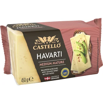 Hårdost Havarti medium mature 26% 450g Castello.