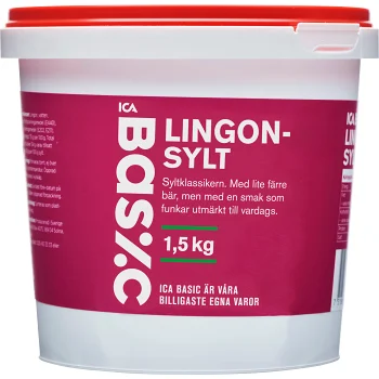 Lingonsylt 1,5kg ICA Basic.