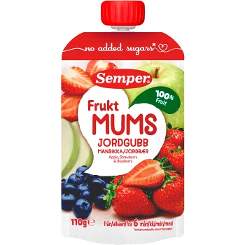 Fruktmums äpple, jordgubb &amp; blåbär 6m 110g Semper.
