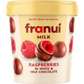 Hallon I vit &amp; mjölkchoklad Frysta 150g Franui.