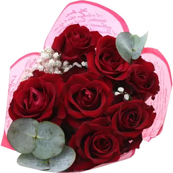 Bukett Valentin klassisk med 7 röda rosor 50cm.