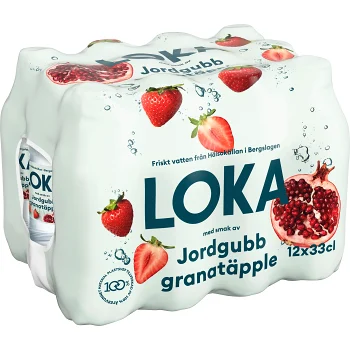 Kolsyrat Vatten Jordgubb &amp; Granatäpple 33cl 12-p Loka.