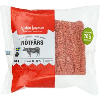 Nötfärs Fetthalt 15-17% 800g Nyhléns Hugosons.