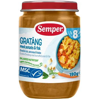 Barnmat Gratäng med potatis &amp; fisk 8m Semper.