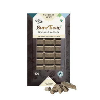 Chokladkaka Vit choklad med Kaffe 90g SureTaste.