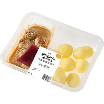 Färdigmat Köttbullar med Potatis Gräddsås 400g ICA.