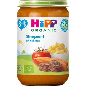 Barnmat Stroganoff biff med pasta 8m Hipp.
