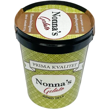 Nocciola Hasslnötsglass 500ml Nonnas Gelato.