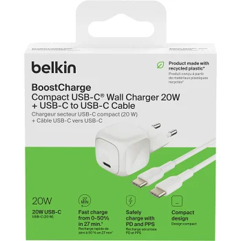 Väggladdare 20W PD USB-C Belkin.
