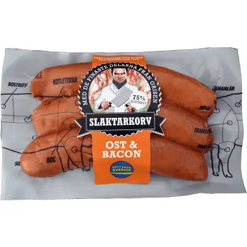 Filékorv Ost och Bacon Kötthalt 75% 255g Slaktarkorv.