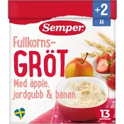 Fullkornsgröt Äpple jordgubb &amp; banan Från 2år 13 port 470g Semper.