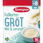 Fullkornsgröt Mild &amp; naturell Från 8 mån 16 port 480g Semper.