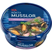 Rökta musslor i vitlök 200g ICA.