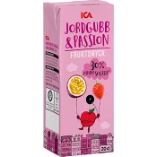 Fruktdryck Jordgubb &amp; passionsfrukt 20cl ICA.