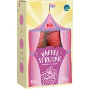 Våffelstrutar Med smak av hallon 110g 10-p ICA.