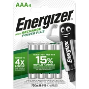 Batteri AAA Laddbart 4-p Energizer Power Plus.