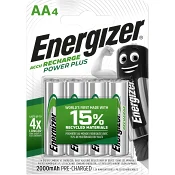 Batteri AA Laddbart 4-p Energizer Power Plus.