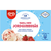 Glass Vanilj med jordgubbssås 500ml GB Gräddglass.