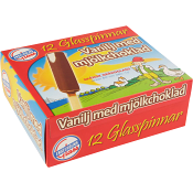 Glasspinne Vanilj med mjölkchoklad 40g 12-p Engelholms Glass.