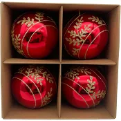 Glaskula 8 cm röd dekor 4p ICA.