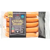 Grillkorv Kyckling Extra fin 78% Kötthalt 400g ICA.