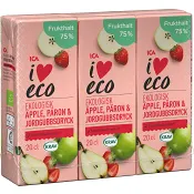 Fruktdryck Äpple päron &amp; jordgubb 20cl 3-p ICA I love eco.