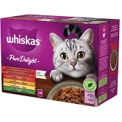 Kattmat Pure Delight smakfulla köttstrimlor i gele 1+ 12-p Whiskas.