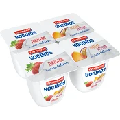 Yogurt Jordgubb Persika Passion 0,1% 4-p 100g Yoginos.