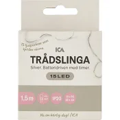 Trådslinga 15LED Silver Batteri ICA.
