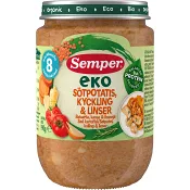 Barnmat Sötpotatis,kyckling &amp; linser Eko 8m 190g Semper.