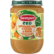 Barnmat Grönsaker med kyckling &amp; bönor Eko 6m 190g Semper.