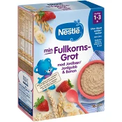 Min Fullkornsgröt med jordgubb &amp; banan 1år 16p 450g Nestle.