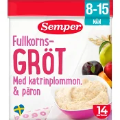 Fullkornsgröt Pear, prune &amp; apple 8M 14 port 470g Semper.