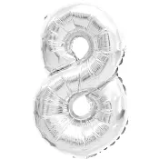 Folieballong Nr 8 Silver 35cm Happy Party.