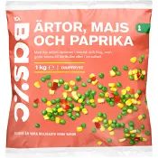 Ärtor majs paprika Fryst 1kg ICA Basic.