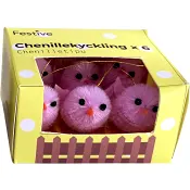 Chenillekyckling häng 6-p rosa 2,5cm Festive.