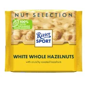 Chokladkaka Vit med hasselnötter 100g Ritter Sport.