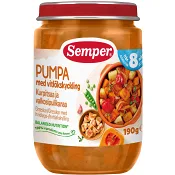 Barnmat Pumpa med vitlökskyckling 8m 190g Semper.
