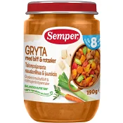 Gryta med biff &amp; rotsaker 8m 190g Semper.