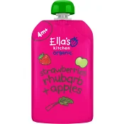 Jordgubb, rabarber &amp; äpplepuré Eko 4m 120g Ellas Kitchen.