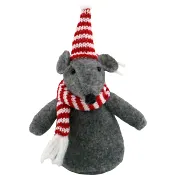Mus 15cm grå, röd Festive.