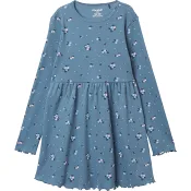 Ribklänning blå med blommor 98/104 mywear.