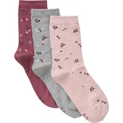 Strumpa 3p 36/38 rosa blomma ICA I love eco.