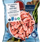 Räkor med skal 70/90 Frysta 500g Royal Greenland.