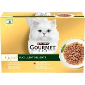 Kattmat Kyckling/Lax/Ox/Havsfisk 12x85g Gourmet Gold.