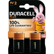 Batteri 9V 2-p Duracell Plus.