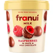 Hallon I vit &amp; mjölkchoklad Frysta 150g Franui.