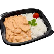 Portionsrätt Korvstroganoff Med Ris 480g Jätten Cater.
