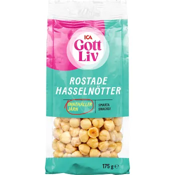 Hasselnötter rostade 175g ICA gott liv.