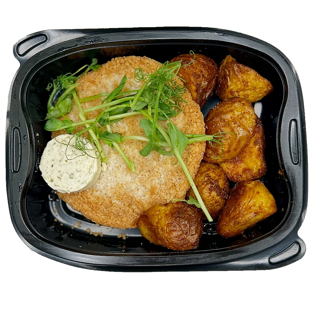 Kycklingschnitzel med potatis och kapris ,- och citronsmör